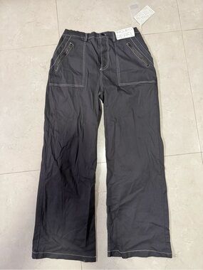 Project Rebel Black Contrast Stitch Wide Leg Cargo Pants Size L NWT